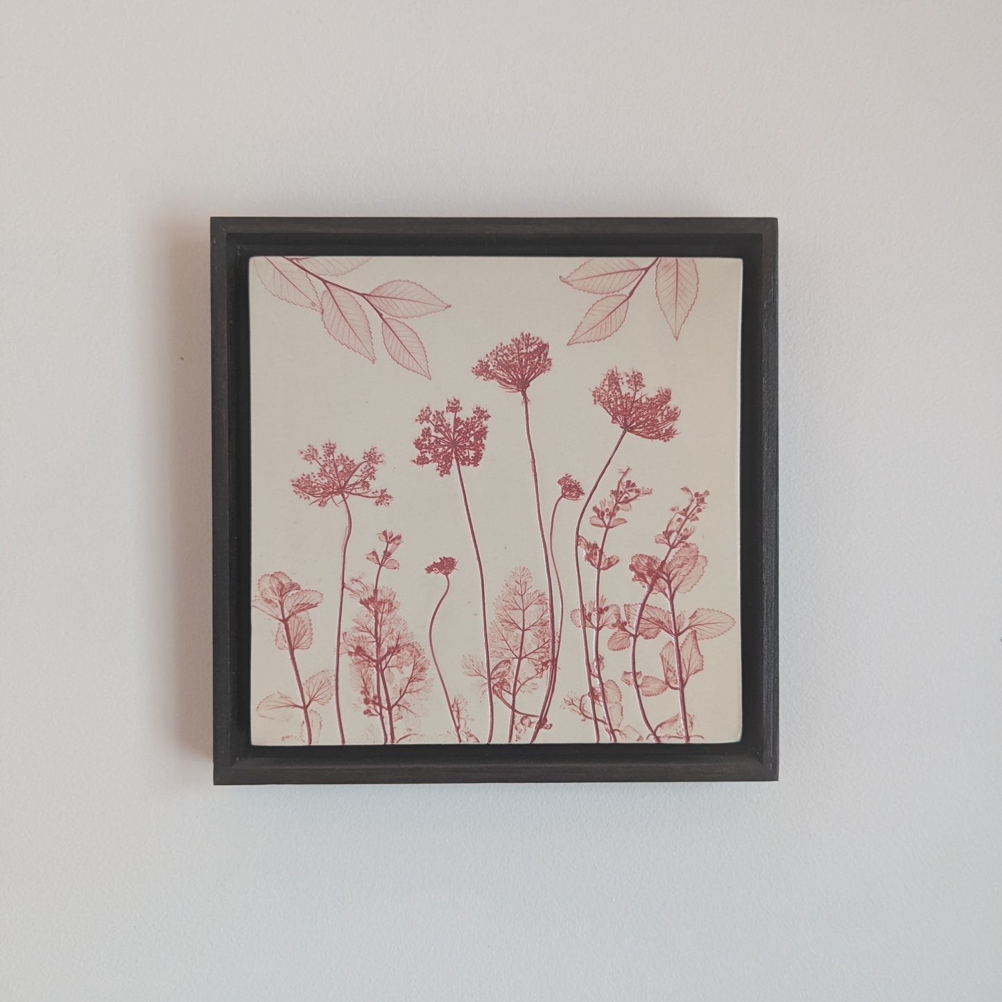 Set of 4 framed art tiles with botanical prints