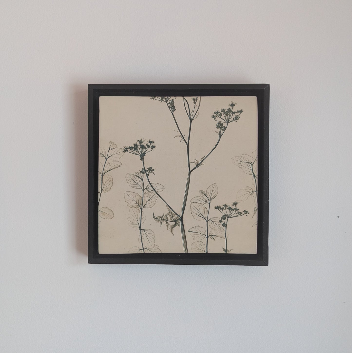 Set of 4 framed art tiles with botanical prints